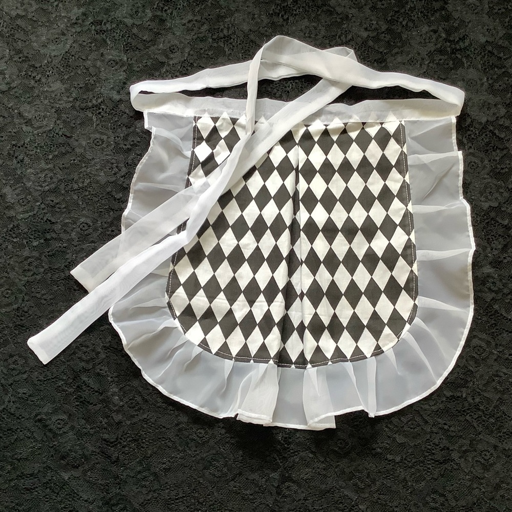 SMALL Black White Diamond check apron with sheer ruffles Costumes Tea Party